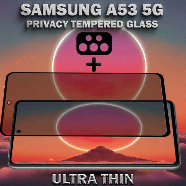 1-Pack Privacy Samsung A53 5G Skärmskydd & 1-Pack linsskydd - Härdat Glas 9H - Super kvalitet 3D