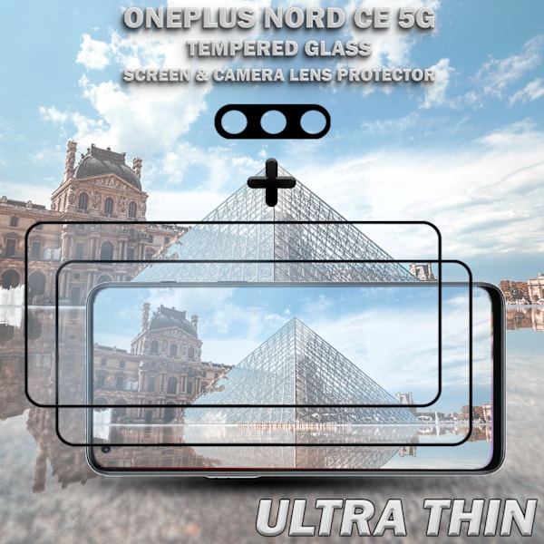 2-Pack OnePlus Nord CE 5G & 1-Pack linsskydd - Härdat Glas 9H - Super kvalitet 3D