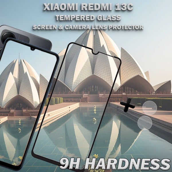 1-Pack XIAOMI REDMI 13C Skærmbeskyttelse & 1-Pack linsebeskyttelse - Hærdet Glas 9H - Super kvalitet 3D