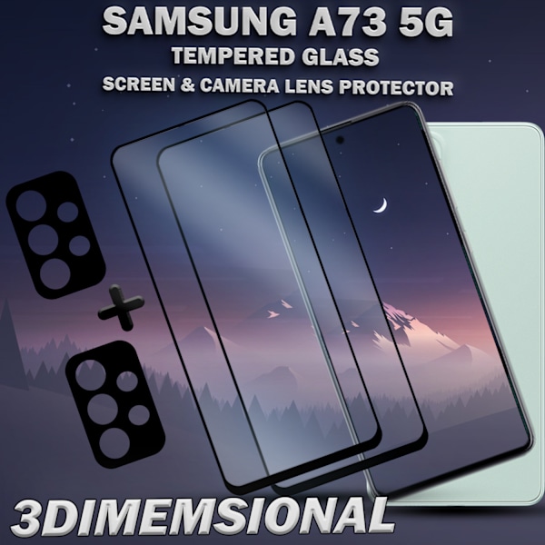 2-Pack SAMSUNG A73 Skærmbeskyttelse & 2-Pack linsebeskyttelse - Hærdet Glas 9H - Super kvalitet 3D