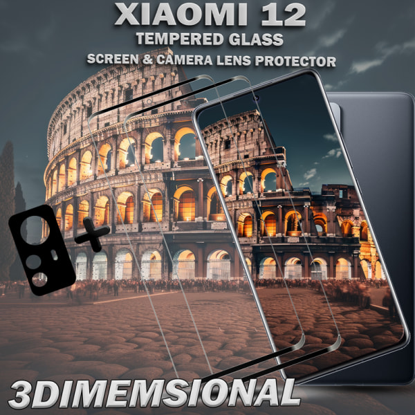 2-Pack XIAOMI 12 Skärmskydd & 1-Pack linsskydd - Härdat Glas 9H - Topp kvalitet 3D