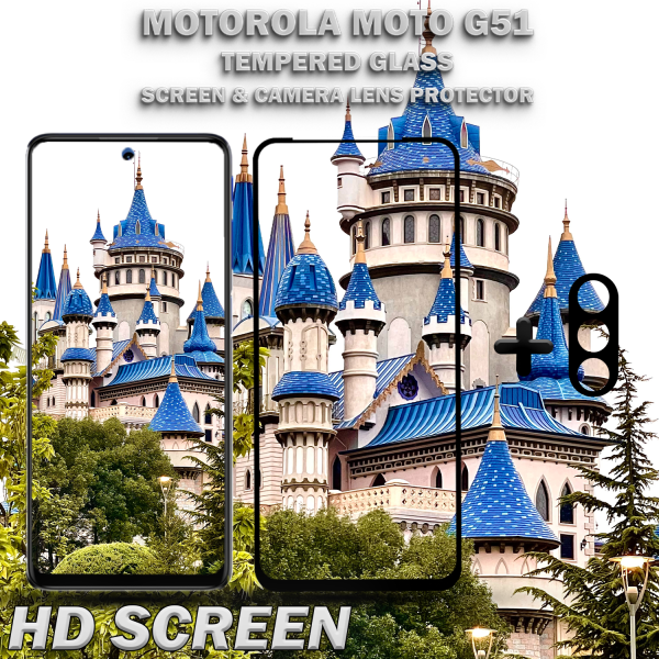 1-Pack MOTOROLA MOTO G51 Skærmbeskyttelse & 1-Pack linsebeskyttelse - Hærdet Glas 9H - Super kvalitet 3D