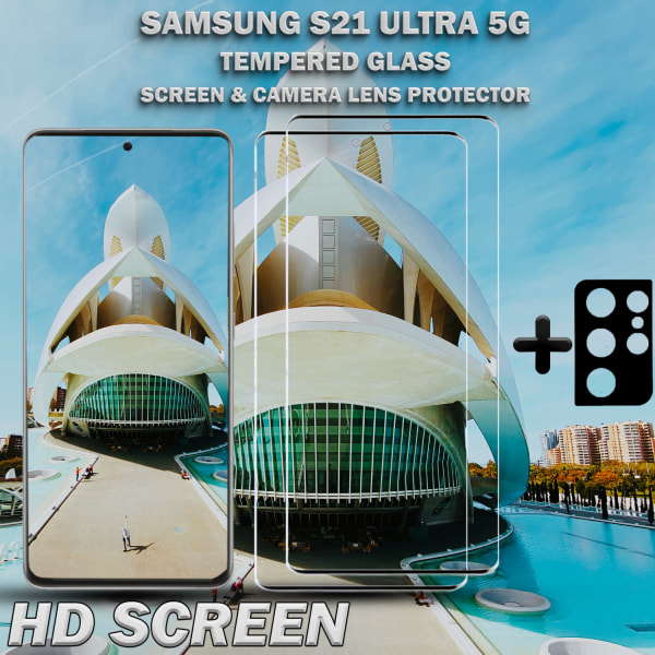 2-Pack Samsung S21 Ultra (5G) Skärmskydd & 1-Pack linsskydd - Härdat Glas 9H - Super kvalitet 3D