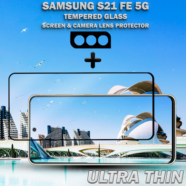 1-Pack SAMSUNG S21 FE Skærmbeskyttelse & 1-Pack linsebeskyttelse - Hærdet Glas 9H - Super kvalitet 3D
