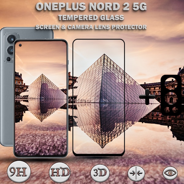 1-Pack ONEPLUS NORD 2 Skærmbeskyttelse & 1-Pack linsebeskyttelse - Hærdet Glas 9H - Super kvalitet 3D