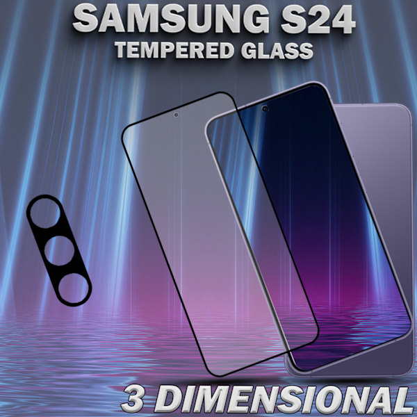 1-Pack SAMSUNG S24 Skærmbeskyttelse & 1-Pack linsebeskyttelse - Hærdet Glas 9H - Super kvalitet 3D