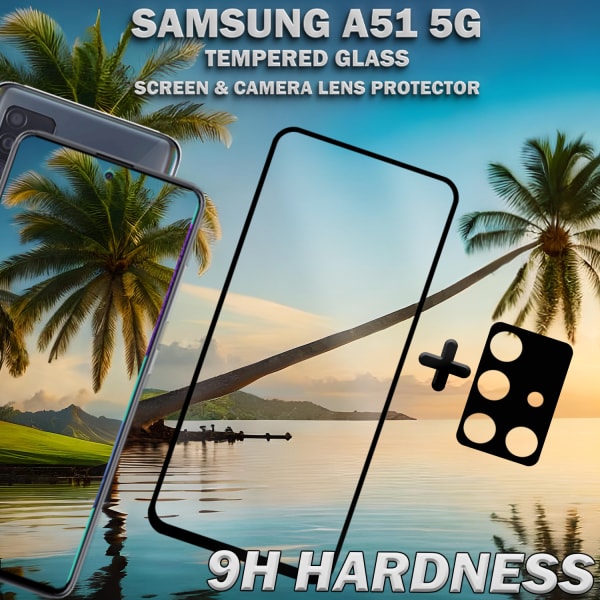 1-Pack Samsung A51 (5G) Skärmskydd & 1-Pack linsskydd - Härdat Glas 9H - Super kvalitet 3D