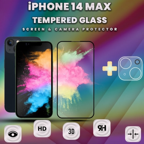 iPhone 14 Max - skärmskydd & linsskydd - härdat glas 9H - 3D