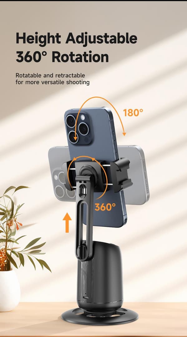 Smartphone holder med AI ansigtsgenkendelse og 360° vinkel til vlogning