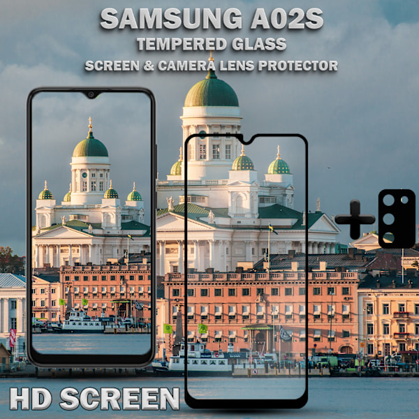 1-Pack Samsung A02s Skärmskydd & 1-Pack linsskydd - Härdat Glas 9H - Super kvalitet 3D