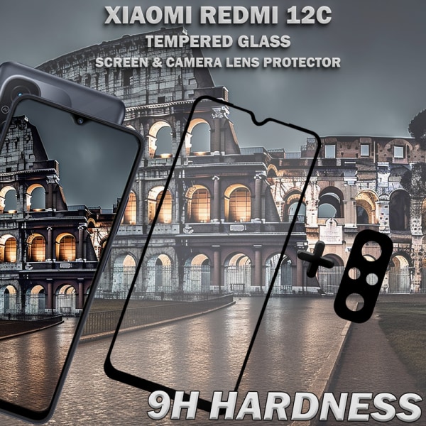 1-Pack XIAOMI REDMI 12C Skärmskydd & 1-Pack linsskydd - Härdat Glas 9H - Super kvalitet 3D