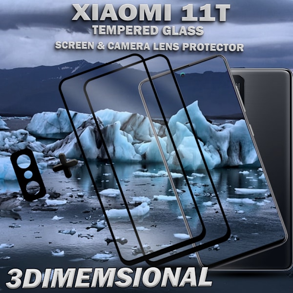2-Pack XIAOMI 11T Skærmbeskyttelse & 1-Pack linsebeskyttelse - Hærdet Glas 9H - Super kvalitet 3D