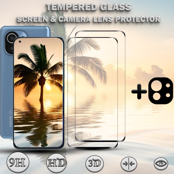 2-Pack XIAOMI MI 11 LITE Skärmskydd & 1-Pack linsskydd - Härdat Glas 9H - Super kvalitet 3D