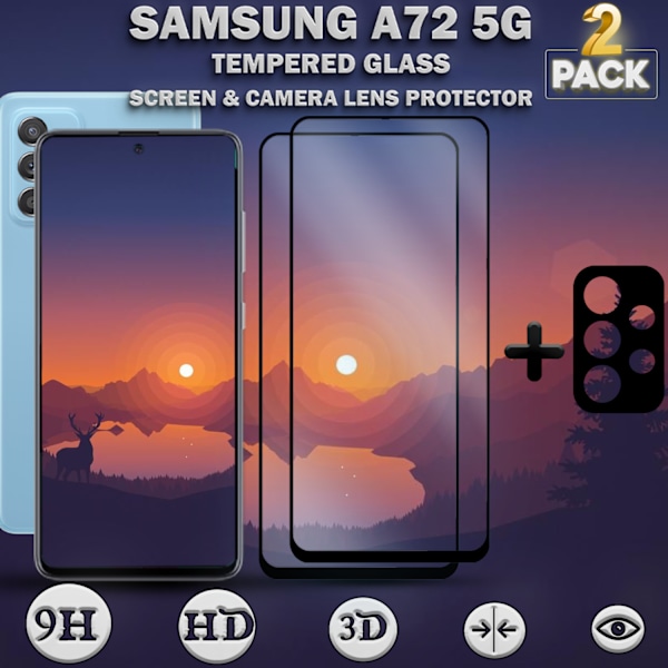 2-Pack Samsung A72 5G & 1-Pack linsskydd - Härdat Glas 9H - Super kvalitet 3D