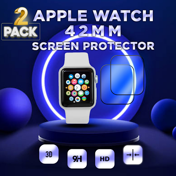 2-Pack APPLE WATCH 42MM Skærmbeskyttelse - Hærdet Glas 9H - Super kvalitet 3D