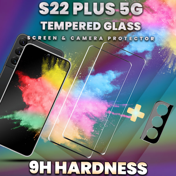 2-Pack SAMSUNG S22 PLUS Näytönsuoja & 1-Pack linssinsuoja - Karkaistu Lasi 9H - Super laatu 3D