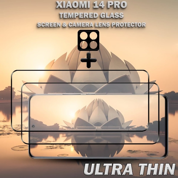 2-Pack XIAOMI 14 PRO Skärmskydd & 1-Pack linsskydd - Härdat Glas 9H - Super kvalitet 3D