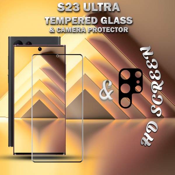 1-Pack SAMSUNG S23 ULTRA Näytönsuoja & 1-Pack linssinsuoja - Karkaistu Lasi 9H - Super laatu 3D