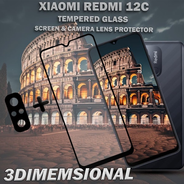 1-Pack XIAOMI REDMI 12C Skärmskydd & 1-Pack linsskydd - Härdat Glas 9H - Super kvalitet 3D