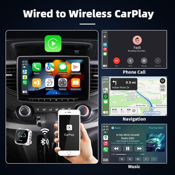 Langaton CarPlay & Android Auto -adapteri 4-in-1 Bluetooth 5.2:lla