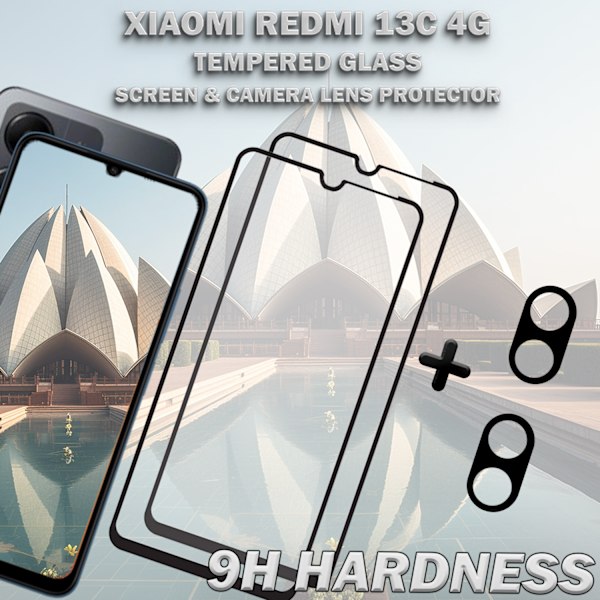2-Pack XIAOMI REDMI 13C Skærmbeskyttelse & 2-Pack linsebeskyttelse - Hærdet Glas 9H - Super kvalitet 3D