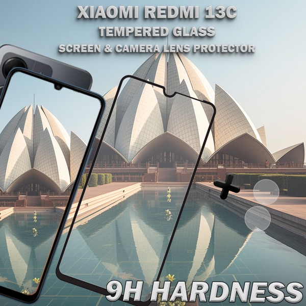 1-Pack XIAOMI REDMI 13C Skärmskydd & 1-Pack linsskydd - Härdat Glas 9H - Super kvalitet 3D