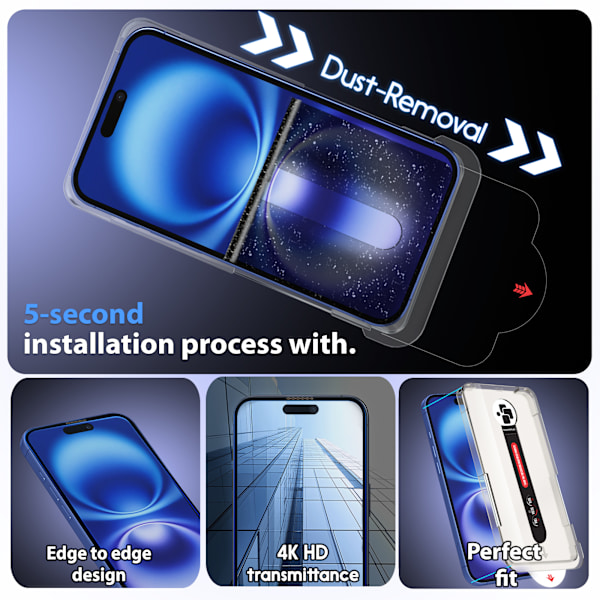 2-Pack iPhone 16 Plus Skärmskydd & 2-Pack linsskydd - Härdat Glas | 6,7 tum [Automatisk Installation] - Bubbelfritt och Dammfritt
