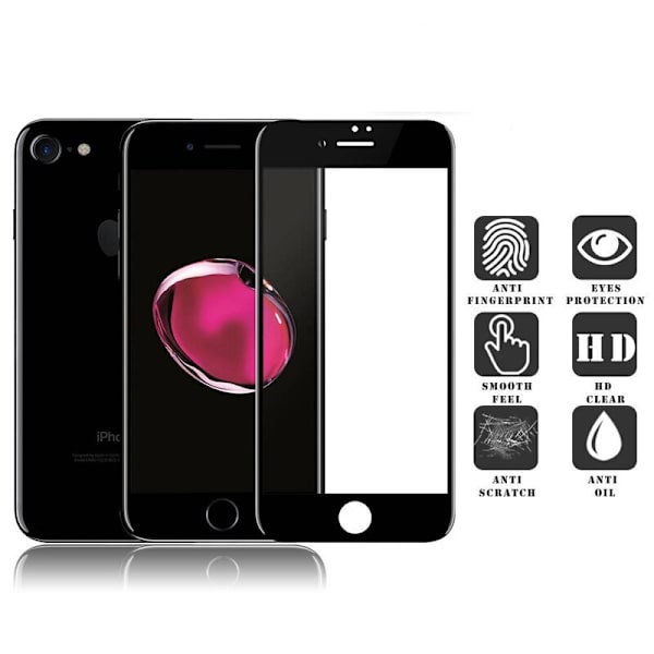 1-Pack IPHONE 7/8 PLUS SVART Näytönsuoja - Karkaistu Lasi 9H - Super laatu 3D Svart