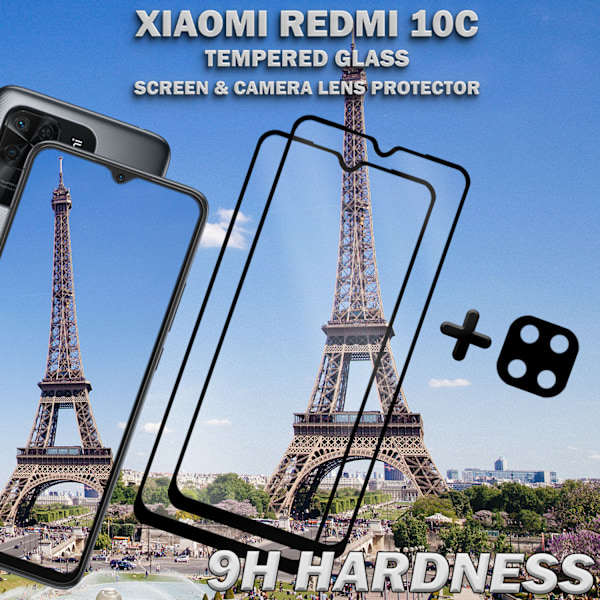 2-Pack Xiaomi Redmi 10C & 1-Pack linsskydd - Härdat Glas 9H - Super kvalitet 3D