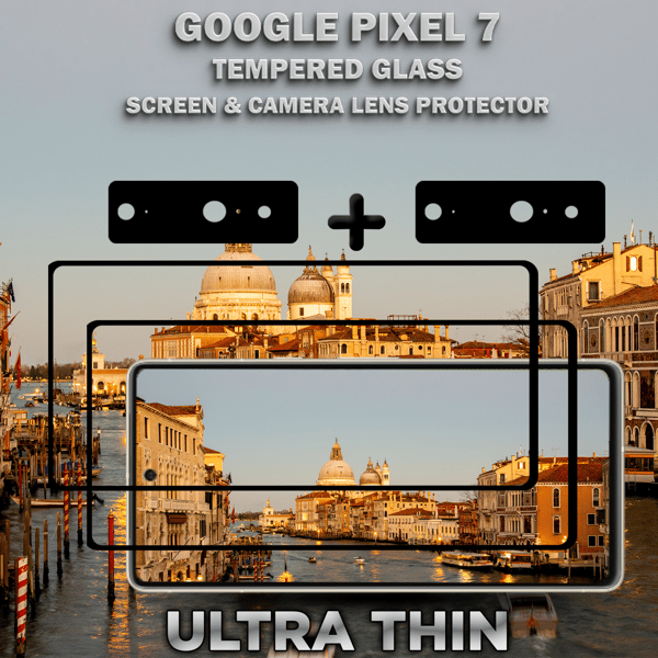 2-Pack GOOGLE PIXEL 7 Skærmbeskyttelse & 2-Pack linsebeskyttelse - Hærdet Glas 9H - Super kvalitet 3D