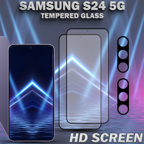 2-Pack SAMSUNG S24 Skærmbeskyttelse & 2-Pack linsebeskyttelse - Hærdet Glas 9H - Super kvalitet 3D