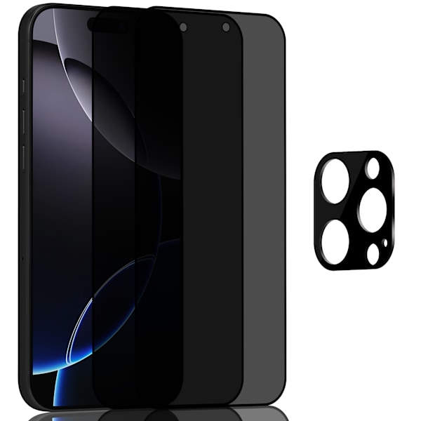 2-Pack Iphone 16 Pro Max Privacy Skærmbeskyttelse & 1-Pack linsebeskyttelse - Hærdet Glas 9H - Super kvalitet 3D