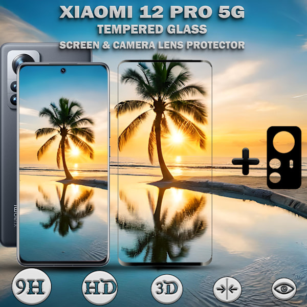 1-Pack Xiaomi 12 Pro (5G) Skärmskydd & 1-Pack linsskydd - Härdat Glas 9H - Super kvalitet 3D