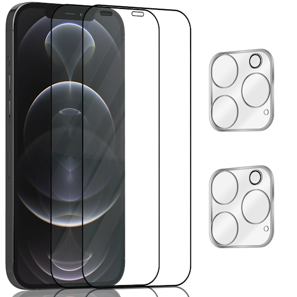 2-Pack Iphone 12 Pro Max Skærmbeskyttelse & 2-Pack linsebeskyttelse - Hærdet Glas 9H - Super kvalitet 3D