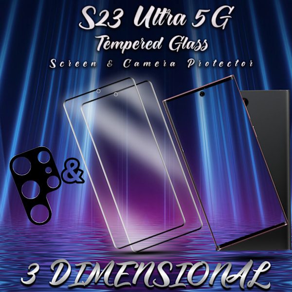2-Pack SAMSUNG S23 ULTRA Skærmbeskyttelse & 1-Pack linsebeskyttelse - Hærdet Glas 9H - Super kvalitet 3D