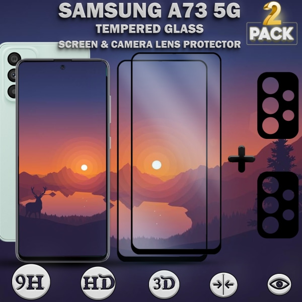 2-Pack Samsung A73 5G & 2-Pack linsskydd - Härdat Glas 9H - Super kvalitet 3D