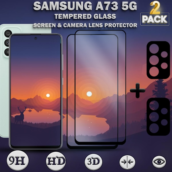 2-Pack SAMSUNG A73 Skærmbeskyttelse & 2-Pack linsebeskyttelse - Hærdet Glas 9H - Super kvalitet 3D