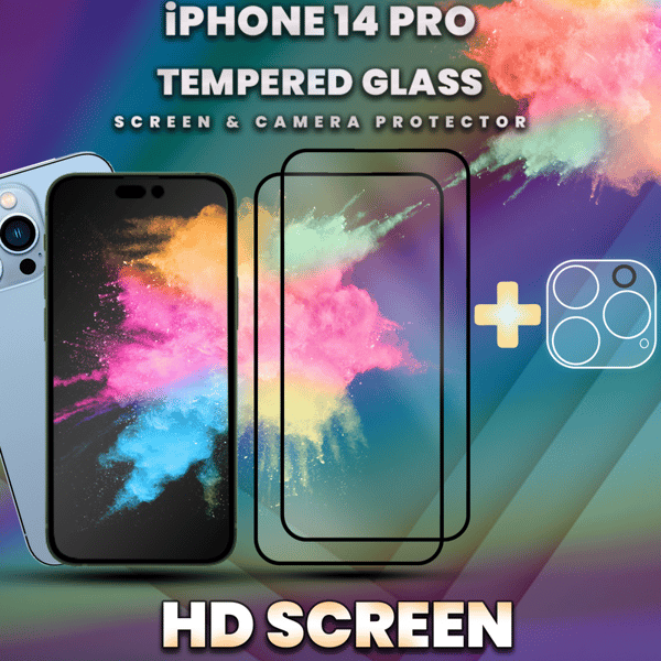 2-Pack IPHONE 14 PRO Skærmbeskyttelse & 1-Pack linsebeskyttelse - Hærdet Glas 9H - Super kvalitet 3D