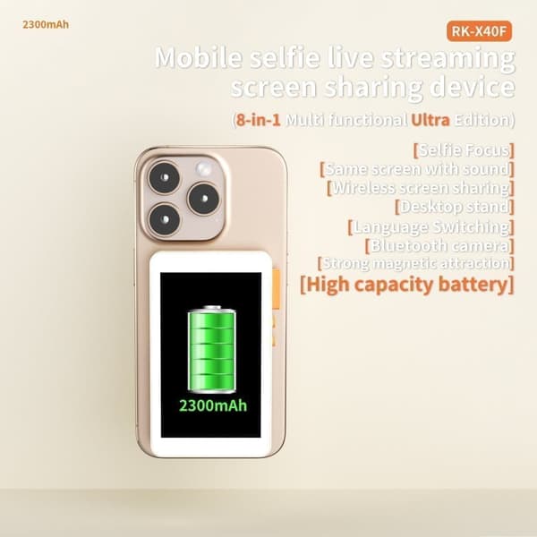 Magnetisk selvmonitor til livestreaming, kompatibel med iPhone og Android