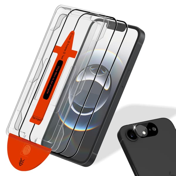2-Pack Iphone 16E Skärmskydd & 1-Pack linsskydd - Härdat Glas | [Automatisk Installation] - Bubbelfritt