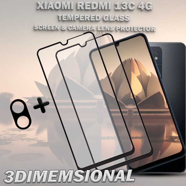 2-Pack XIAOMI REDMI 13C Näytönsuoja & 1-Pack linssinsuoja - Karkaistu Lasi 9H - Super laatu 3D