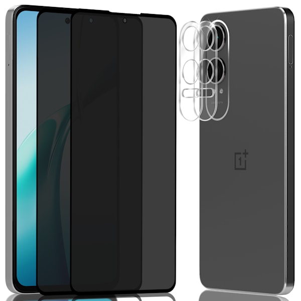 2-Pack OnePlus Nord CE4 Lite Privacy Näytönsuoja & 2-Pack linssinsuoja - Karkaistu Lasi 9H - Super laatu 3D