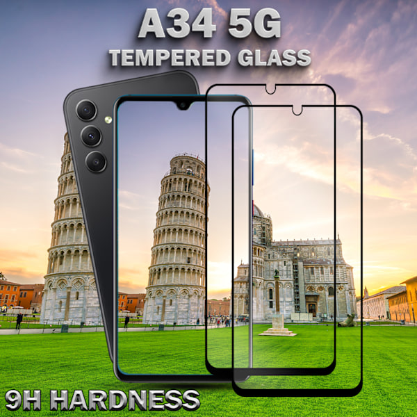 2-Pack SAMSUNG GALAXY A34 Skærmbeskyttelse - Hærdet Glas 9H - Super kvalitet 3D