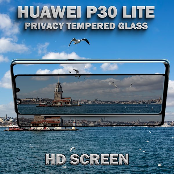 1-Pack Privacy Skärmskydd For Huawei P30 Lite - Härdat Glas 9H - Super Kvalitet 3D