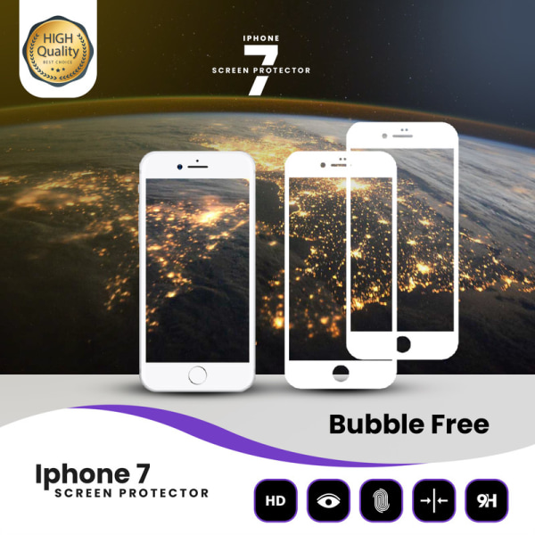 2-PACK Full Cover Iphone 7 Vit - Härdat Glas 9H Skärmskydd 3D