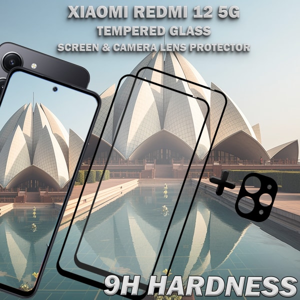 2-Pack XIAOMI REDMI 12 5G Skärmskydd & 1-Pack linsskydd - Härdat Glas 9H - Super kvalitet 3D