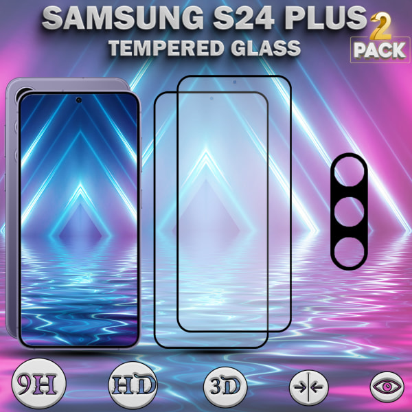 2-Pack SAMSUNG S24 PLUS Skärmskydd & 1-Pack linsskydd - Härdat Glas 9H - Super kvalitet 3D