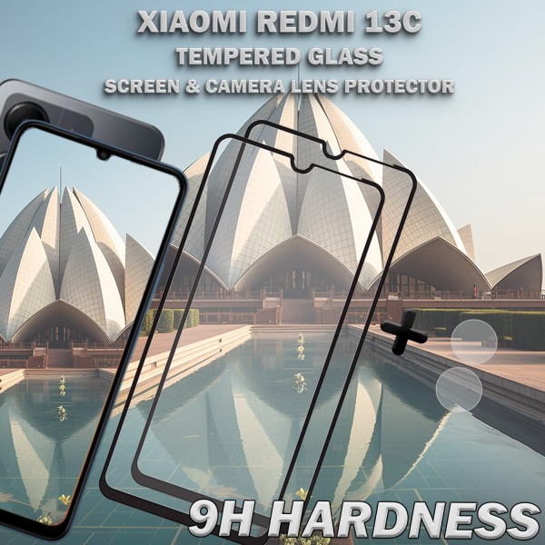2-Pack XIAOMI REDMI 13C Skärmskydd & 1-Pack linsskydd - Härdat Glas 9H - Super kvalitet 3D