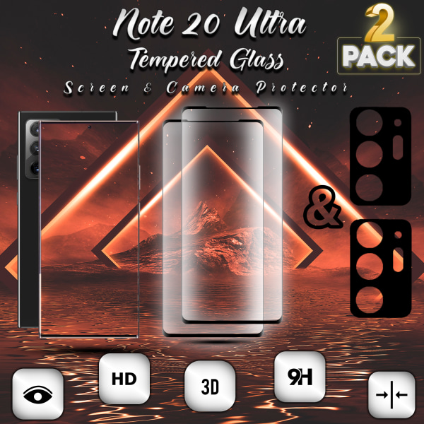 2-Pack Samsung Note 20 Ultra Skärmskydd & 2-Pack linsskydd - 9H GLAS