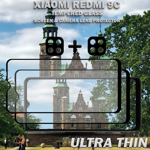 2-Pack XIAOMI REDMI 9C Skærmbeskyttelse & 2-Pack linsebeskyttelse - Hærdet Glas 9H - Super kvalitet 3D